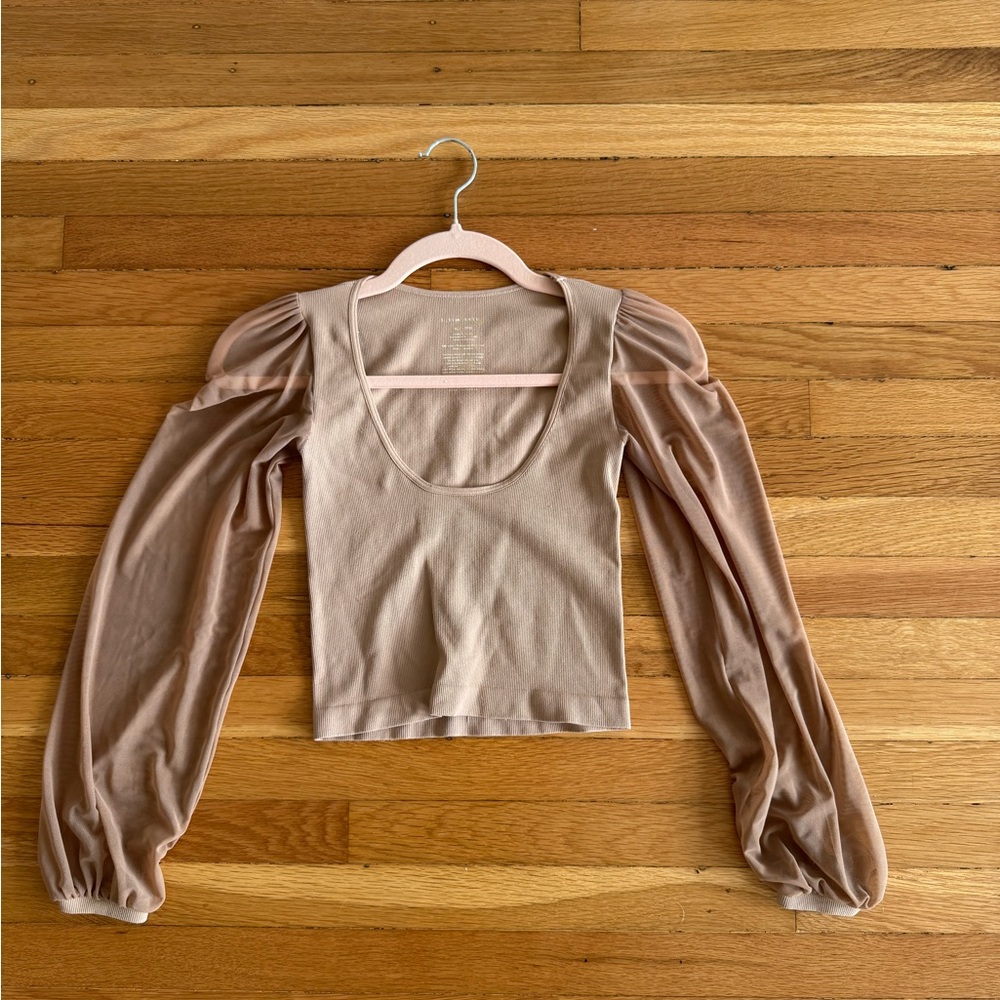 Free People Beige Long Sleeve Blouse
